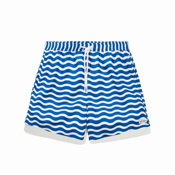 Mens Mens Blue Striped Wave Boardshorts and swimshorts_ Le Dog Le Blue Wavy Online Beachwear at Halcyon Atelier Store