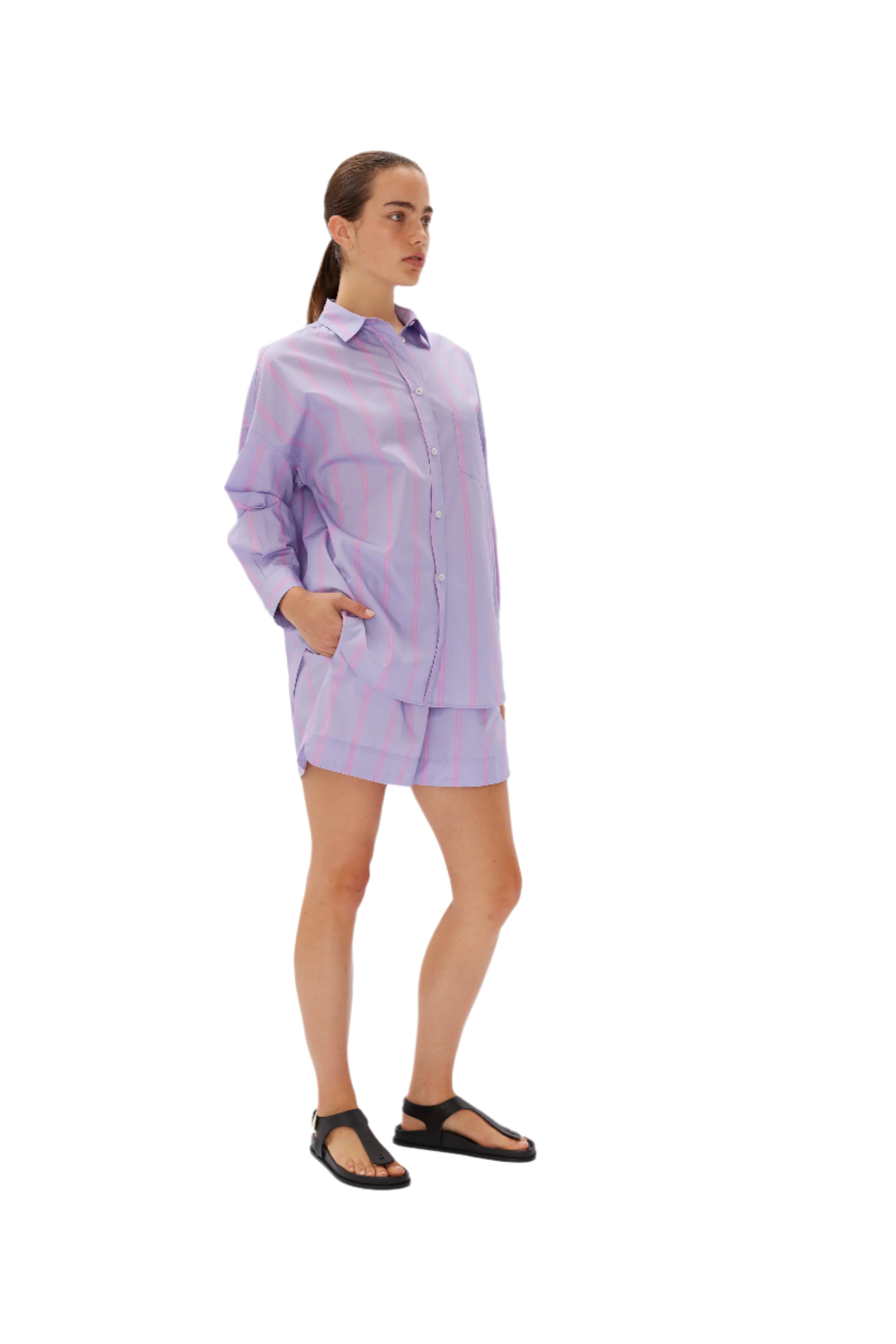 LMND The Chiara Short Two Stripe Violet Light/Bubble Gum | Halcyon Atelier