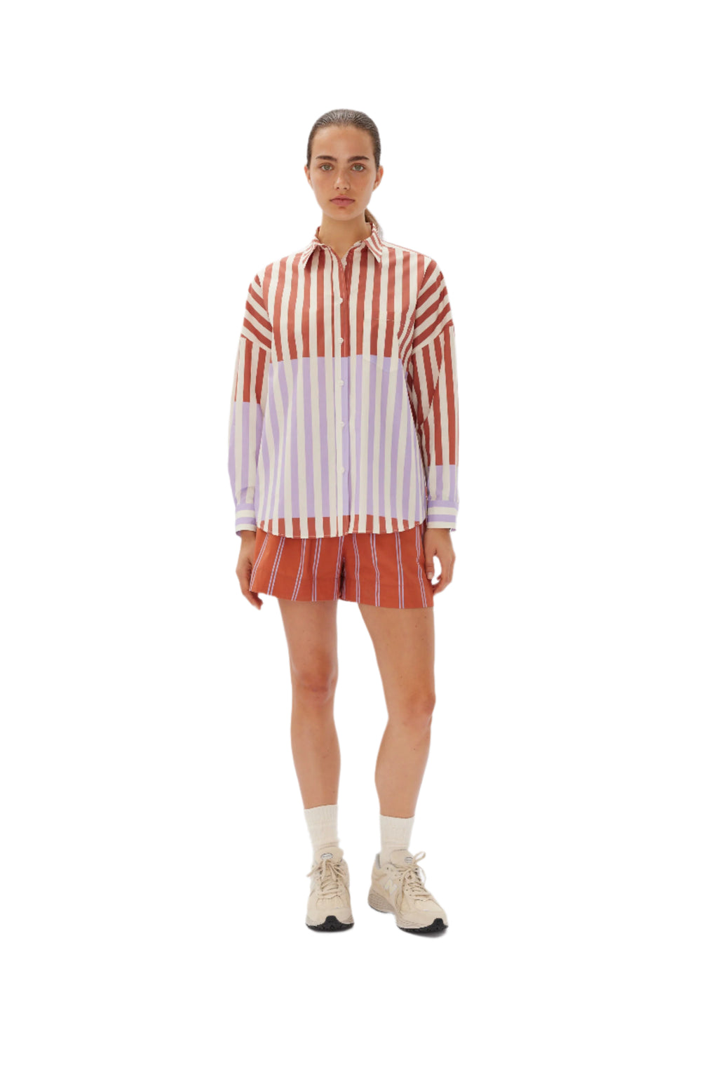 LMND The Chiara Shirt Combo Stripe Violet Light/Rust | Halcyon Atelier
