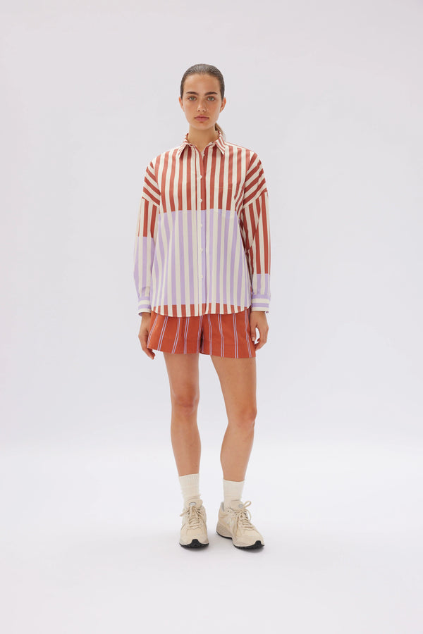 LMND The Chiara Shirt Combo Stripe Violet Light/Rust | Halcyon Atelier