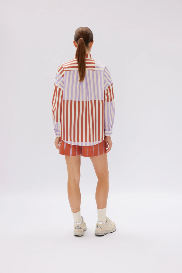 LMND The Chiara Shirt Combo Stripe Violet Light/Rust | Halcyon Atelier