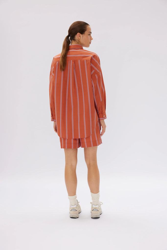 LMND The Chiara Shirt Mid Length Two Stripe Rust/Violet Light | Halcyon Atelier