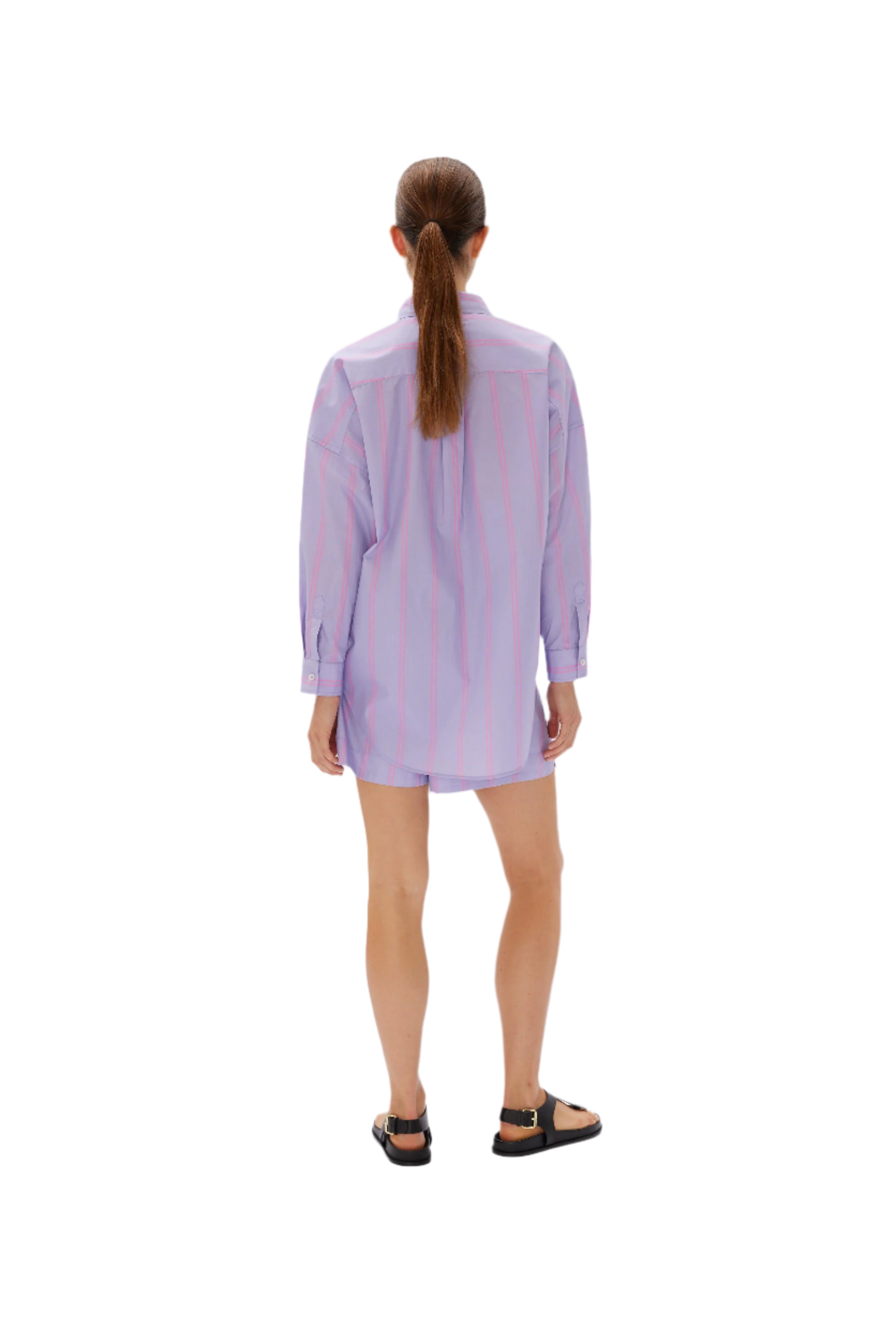 LMND The Chiara Shirt Mid Length Two Stripe Violet Light/Bubble Gum | Halcyon Atelier