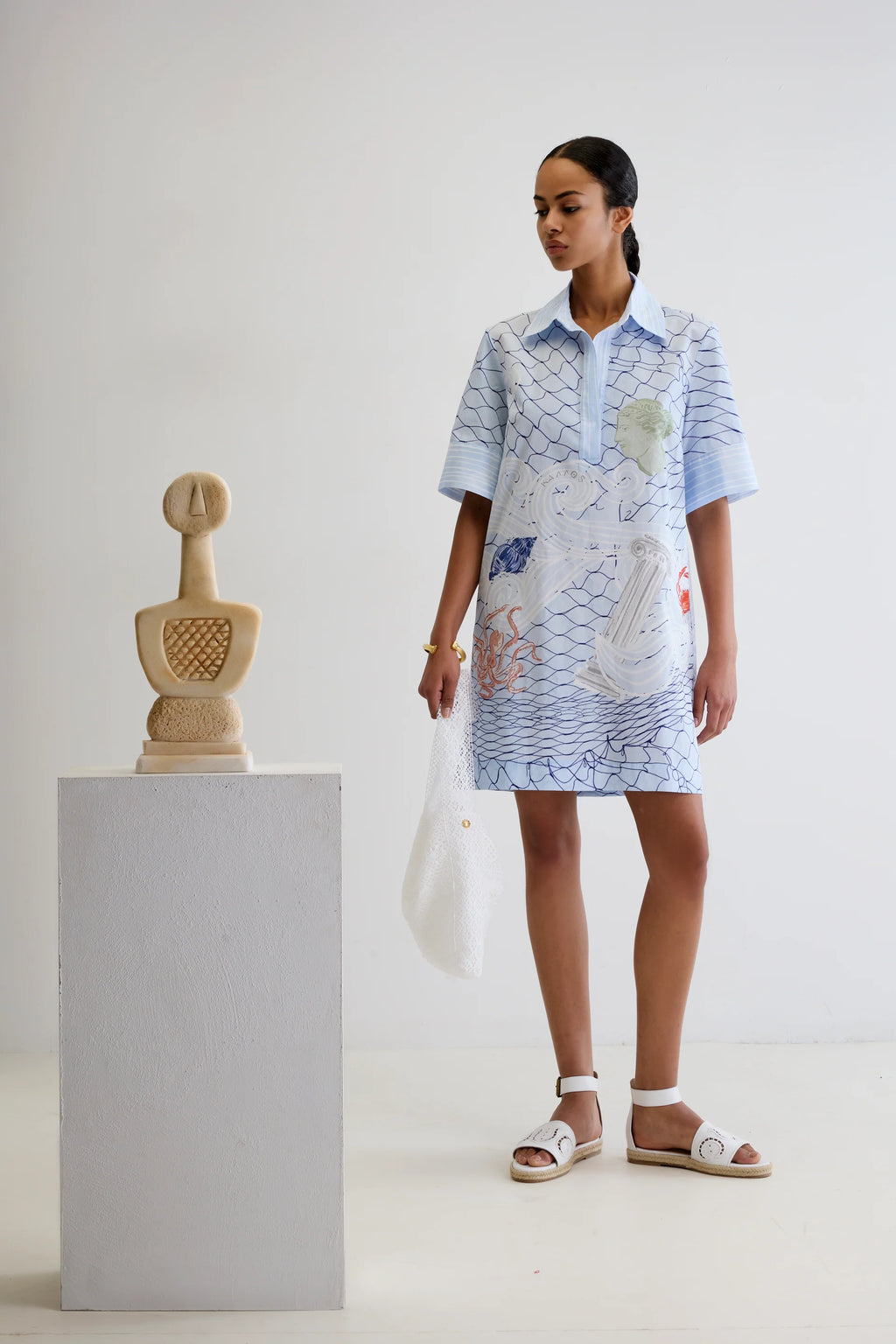 ANCIENT KALLOS Aegean Myth Mini Shirt Dress | Halcyon Atelier