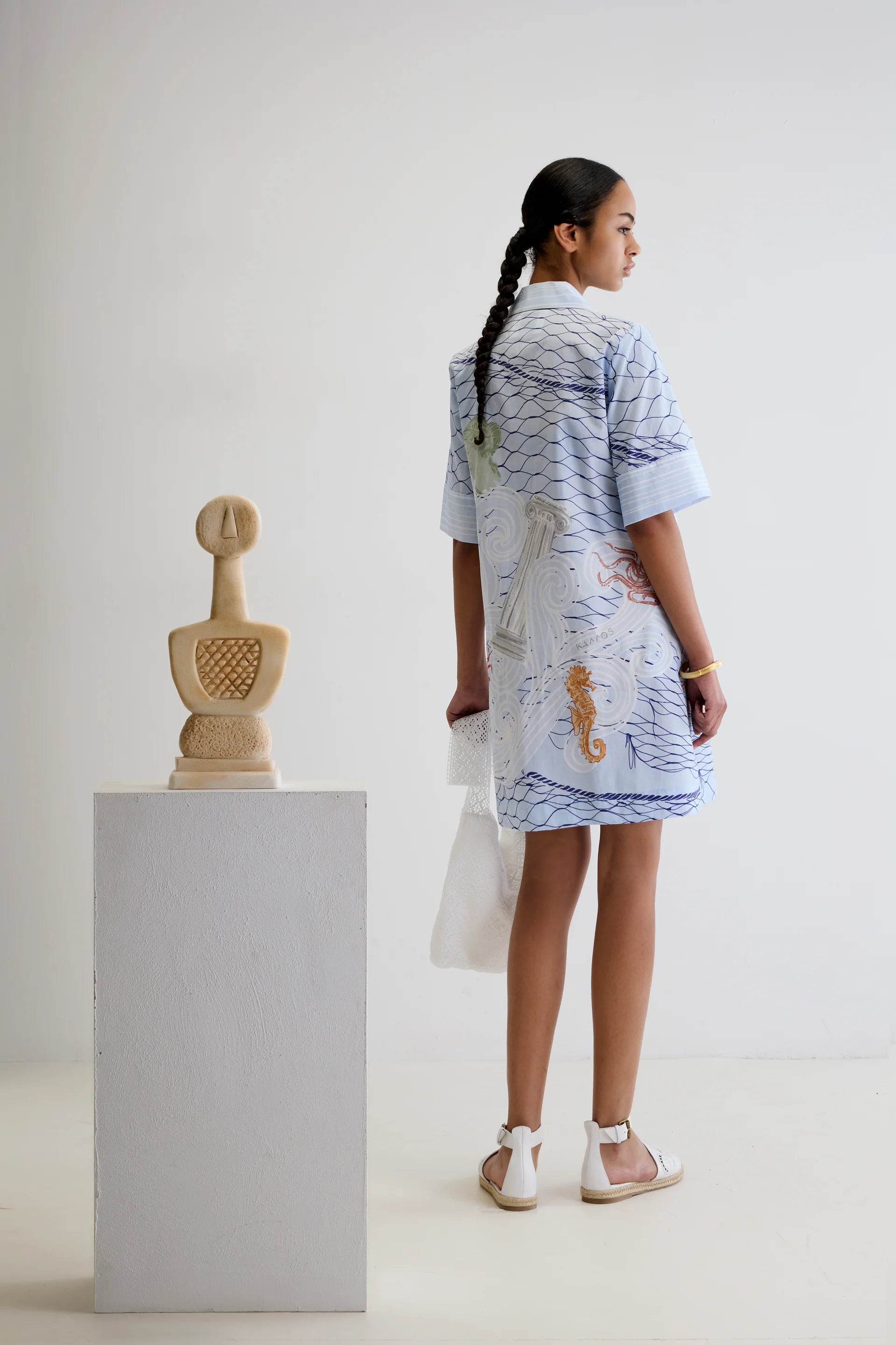 ANCIENT KALLOS Aegean Myth Mini Shirt Dress | Halcyon Atelier
