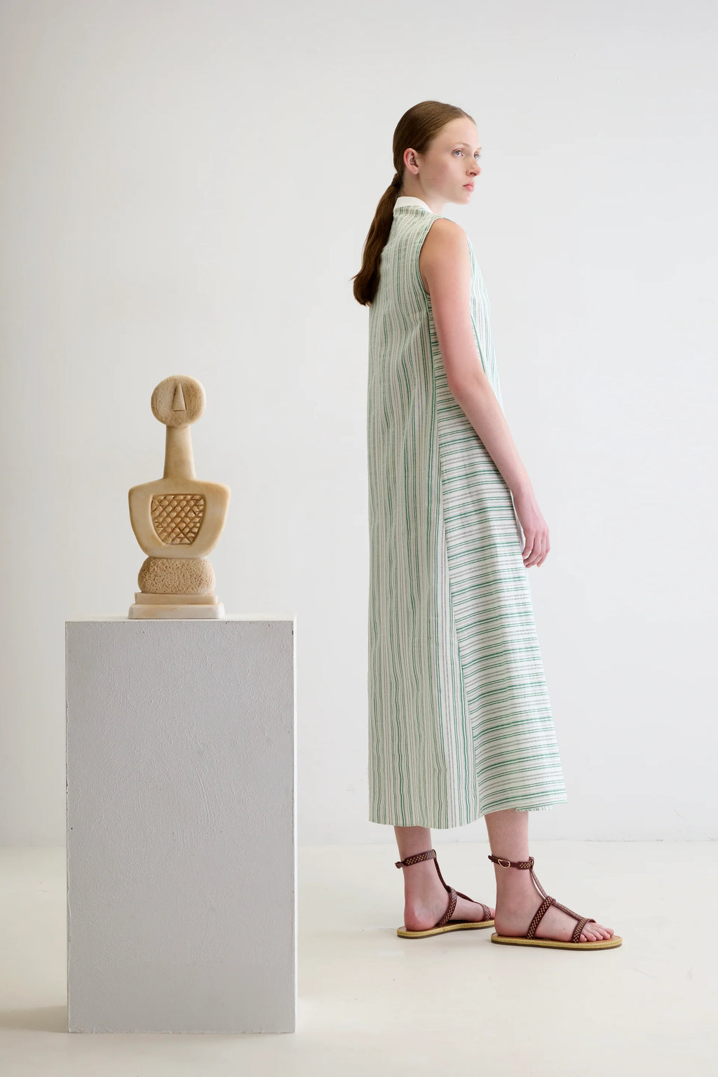 ANCIENT KALLOS Flora Long Kaftan Green/White | Halcyon Atelier