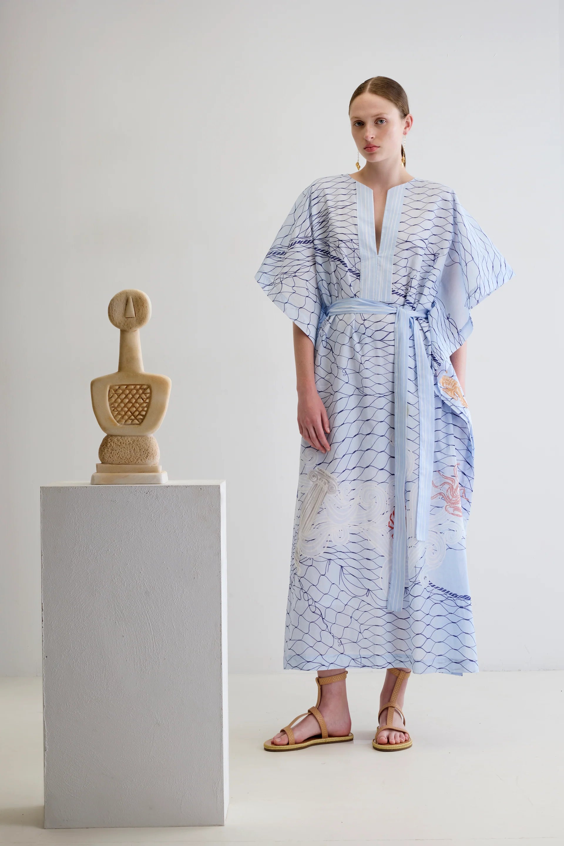 ANCIENT KALLOS Aegean Myth Belted Long Kaftan | Halcyon Atelier