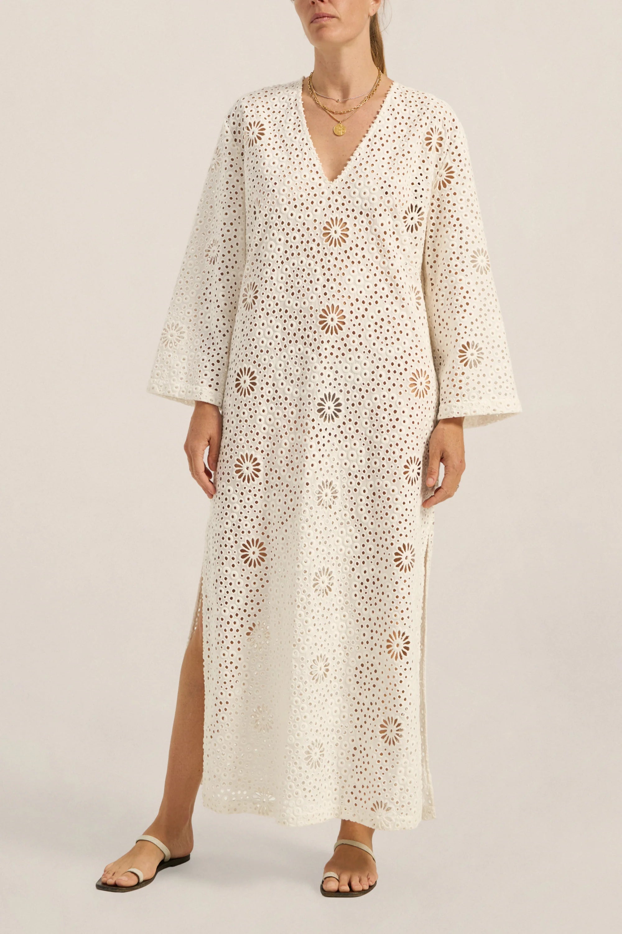 Hestia Caftan White Eyelet