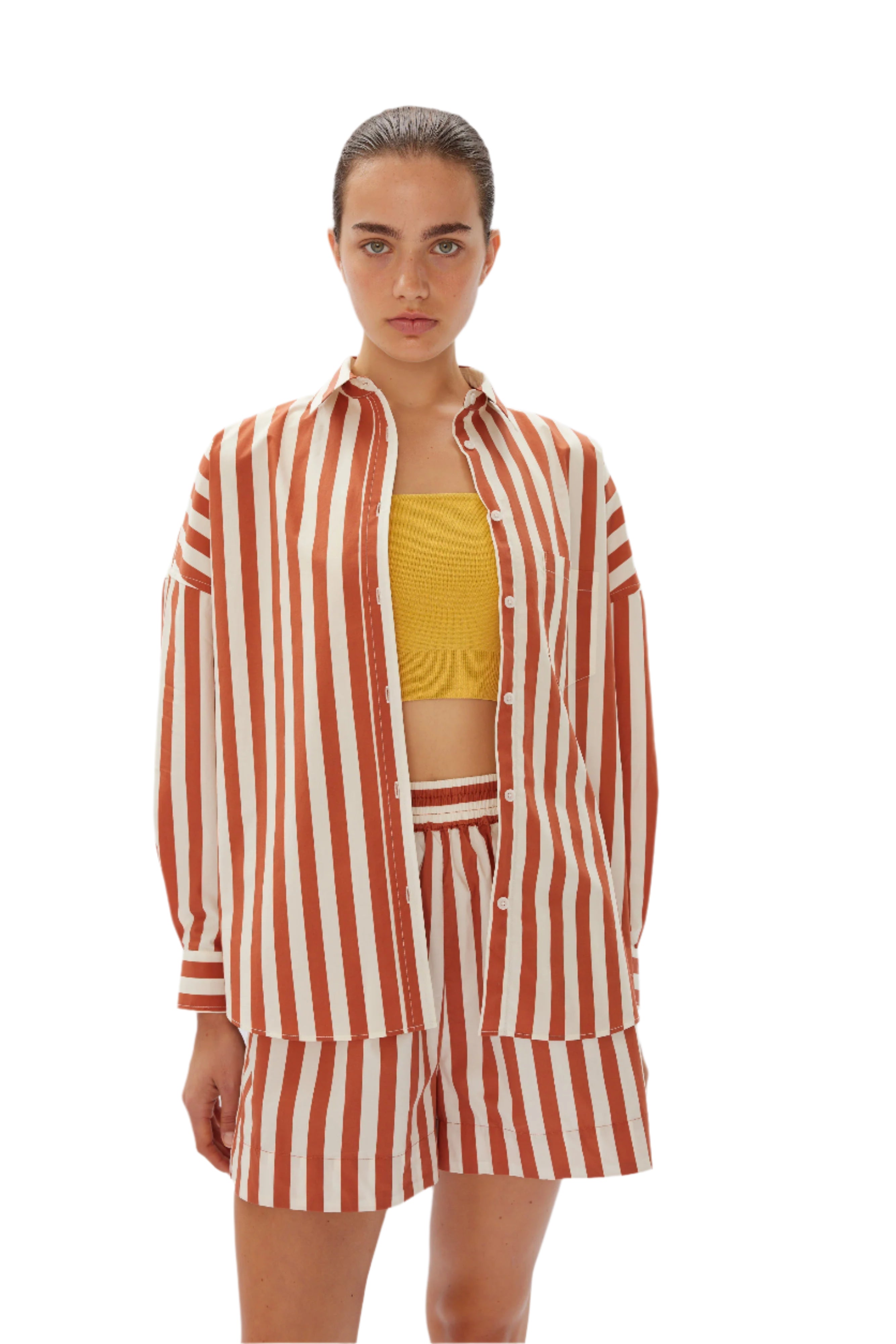 LMND The Chiara Shirt Stripe Rust/Vanilla | Halcyon Atelier