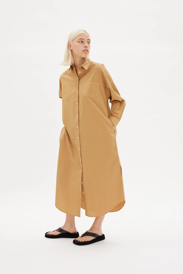 LMND The Chiara Shirt Maxi Dress Toffee | Halcyon Atelier