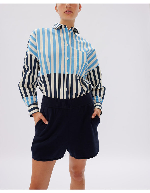 LMND The Chiara Shirt Combo Stripe Navy/Azure | Halcyon Atelier
