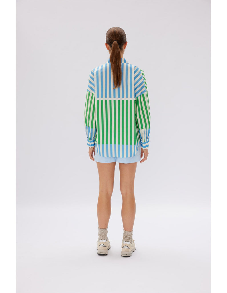 LMND The Chiara Shirt Combo Stripe Verde/Azure | Halcyon Atelier