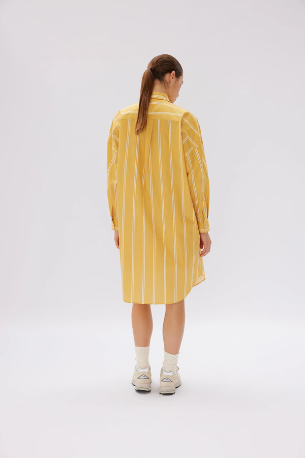 LMND The Chiara Shirt Dress Two Stripe Dijon/Vanilla | Halcyon Atelier