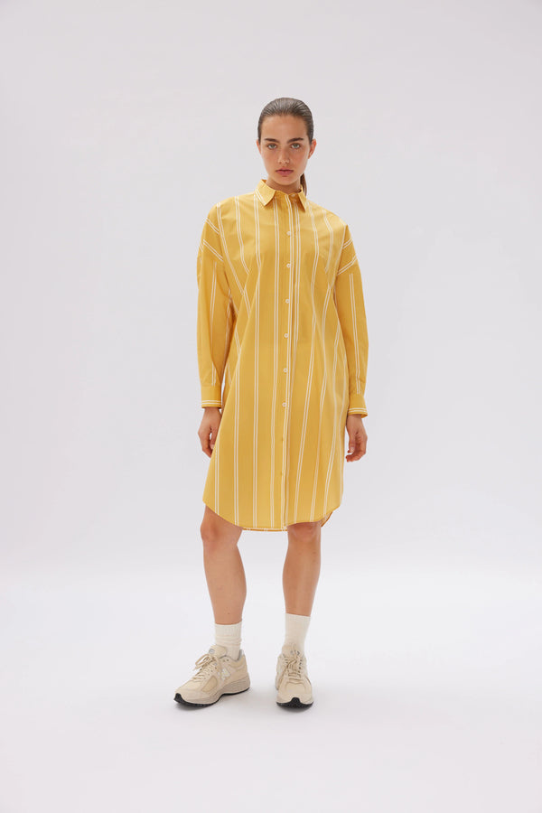 LMND The Chiara Shirt Dress Two Stripe Dijon/Vanilla | Halcyon Atelier