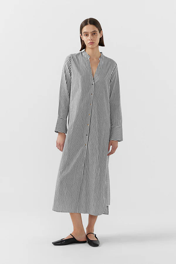 BIRD & KNOLL Jude Shirt Dress Black Stripe | Halcyon Atelier