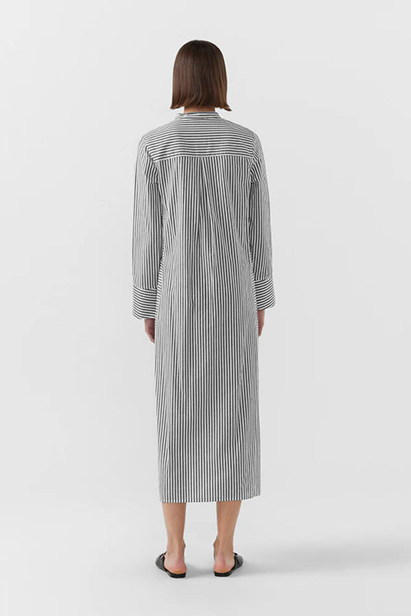 BIRD & KNOLL Jude Shirt Dress Black Stripe | Halcyon Atelier