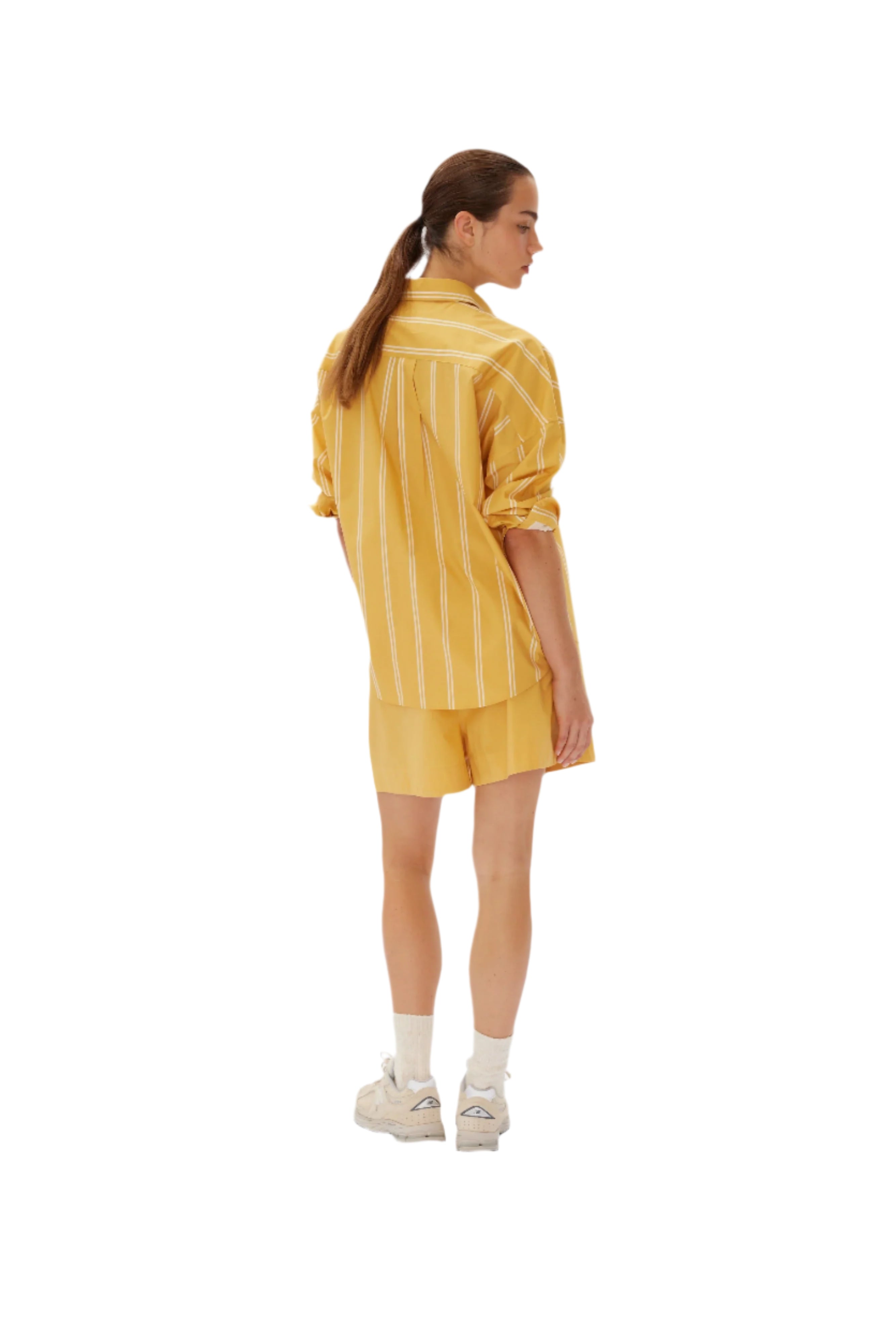 LMND The Chiara Shirt Mid Length Two Stripe Dijon/Vanilla | Halcyon Atelier