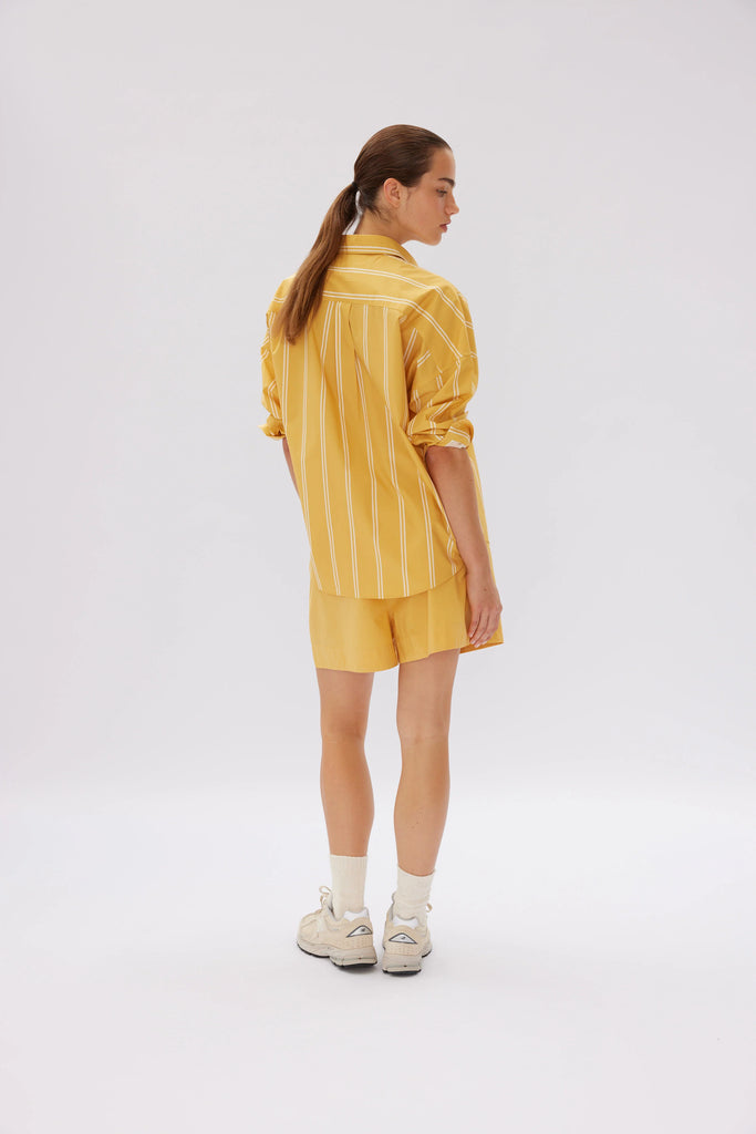 LMND The Chiara Shirt Mid Length Two Stripe Dijon/Vanilla | Halcyon Atelier