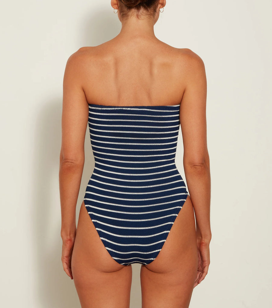 HUNZA G Brooke Swim Stripe Crinkle Navy/White | Halcyon Atelier