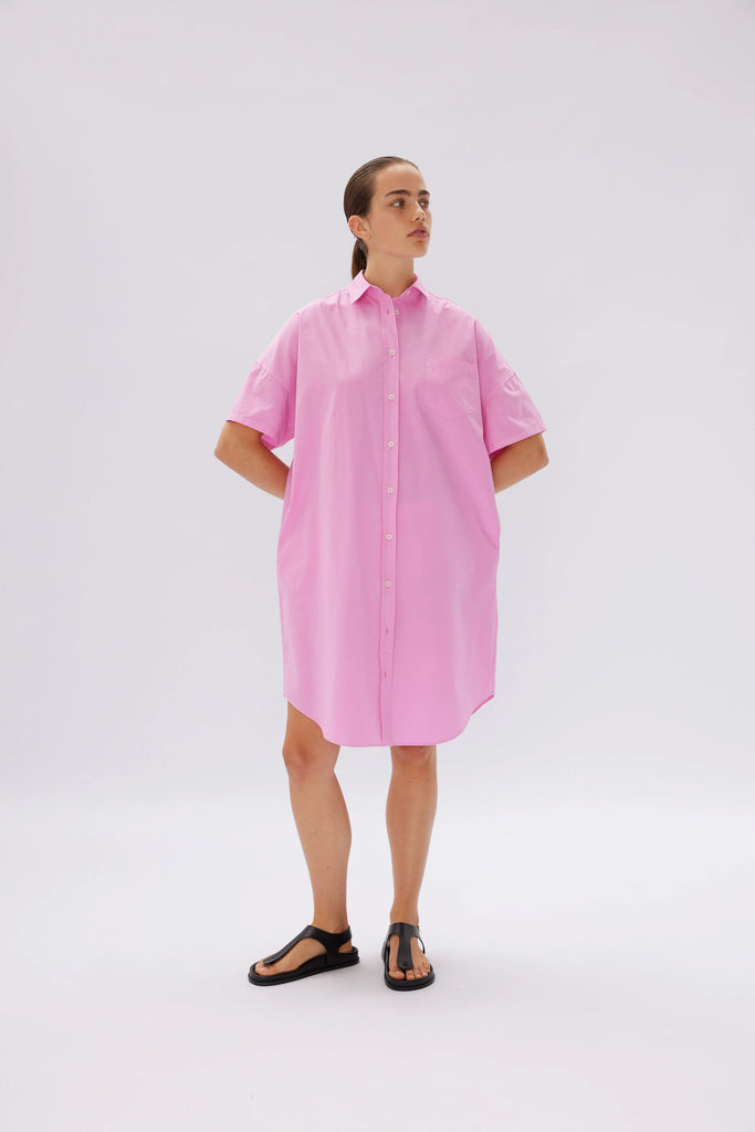 LMND The Chiara Short Sleeve Shirt Dress Bubblegum | Halcyon Atelier