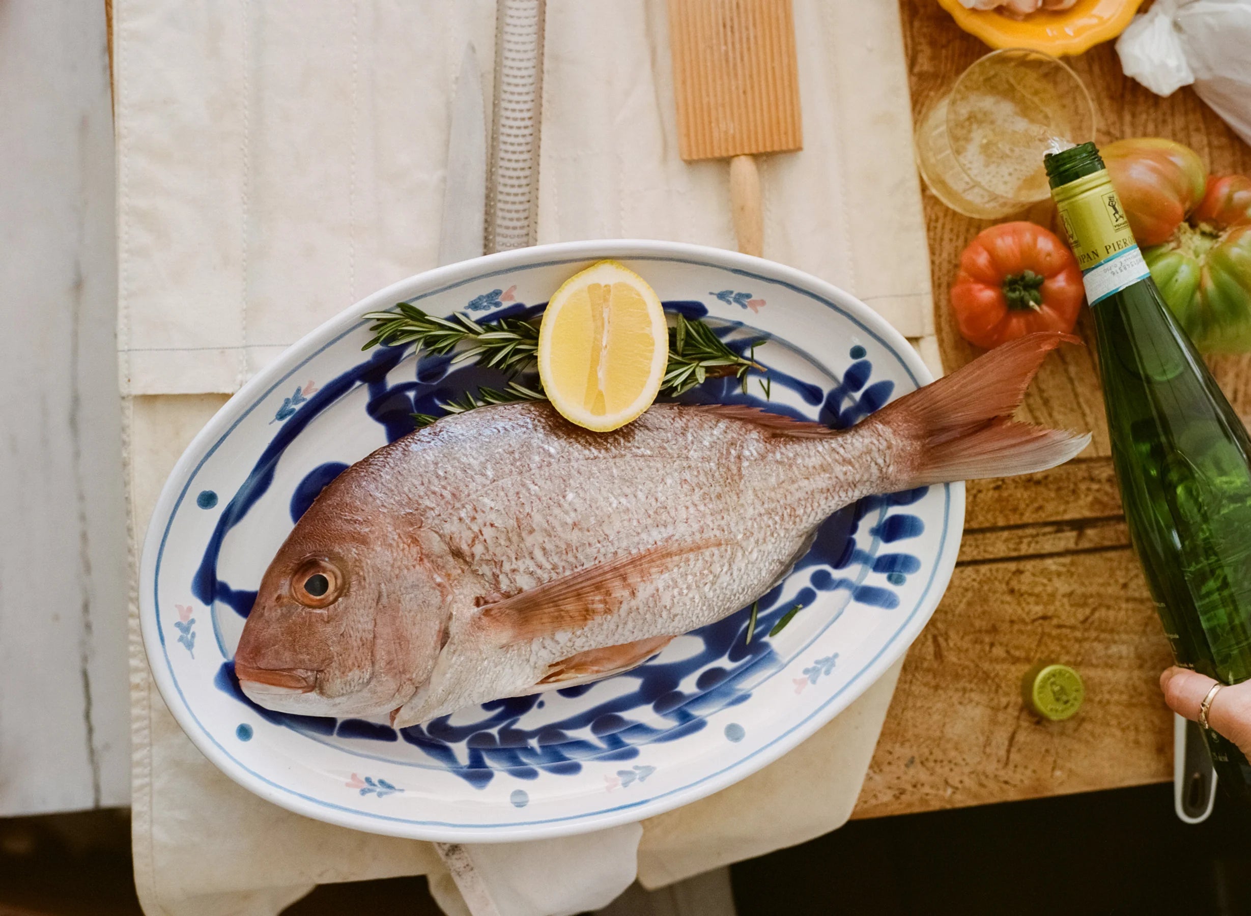 Large Fish Ceramic Oval Platter Blue