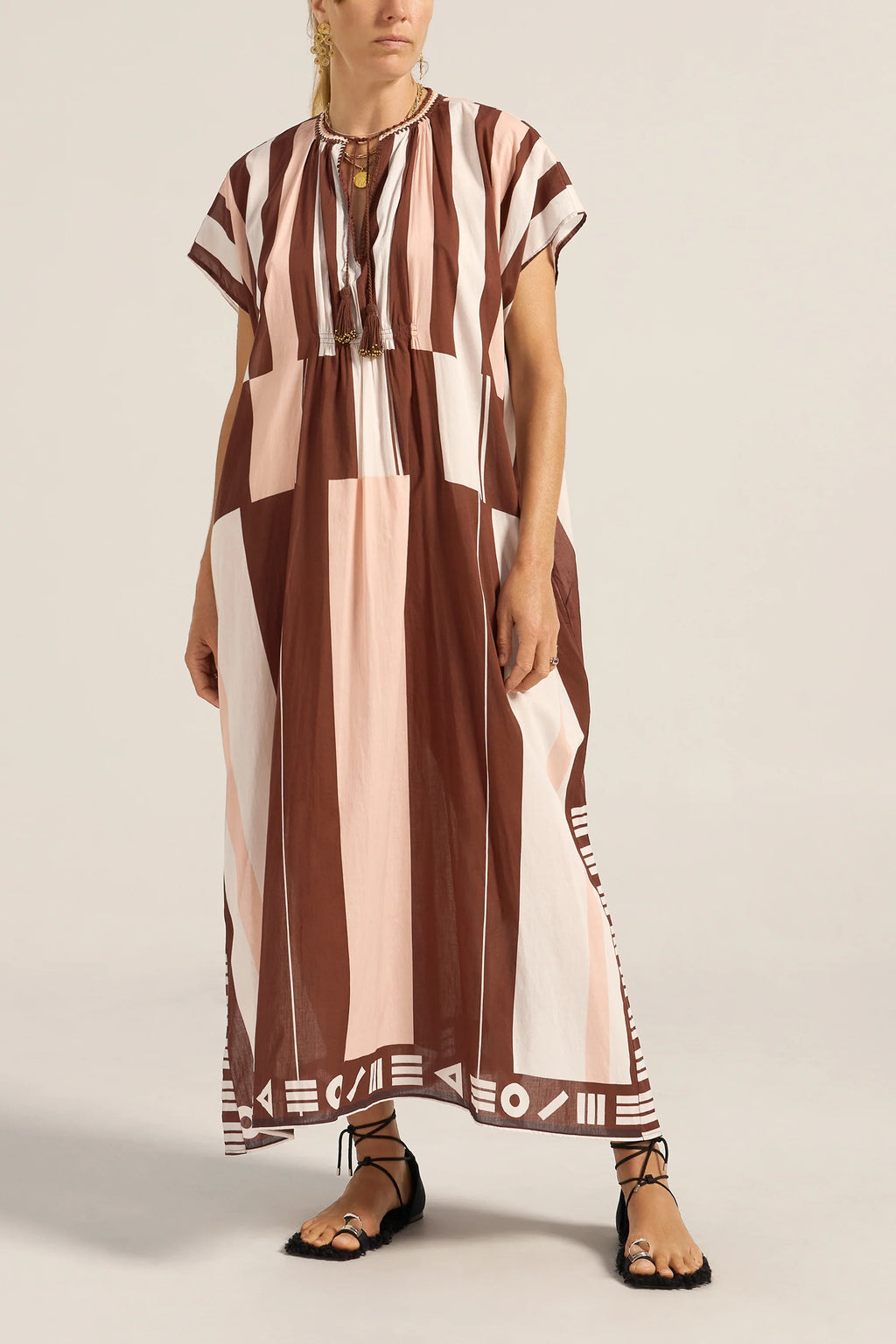 Thaddeus Pink & Brown Sarong Caftan