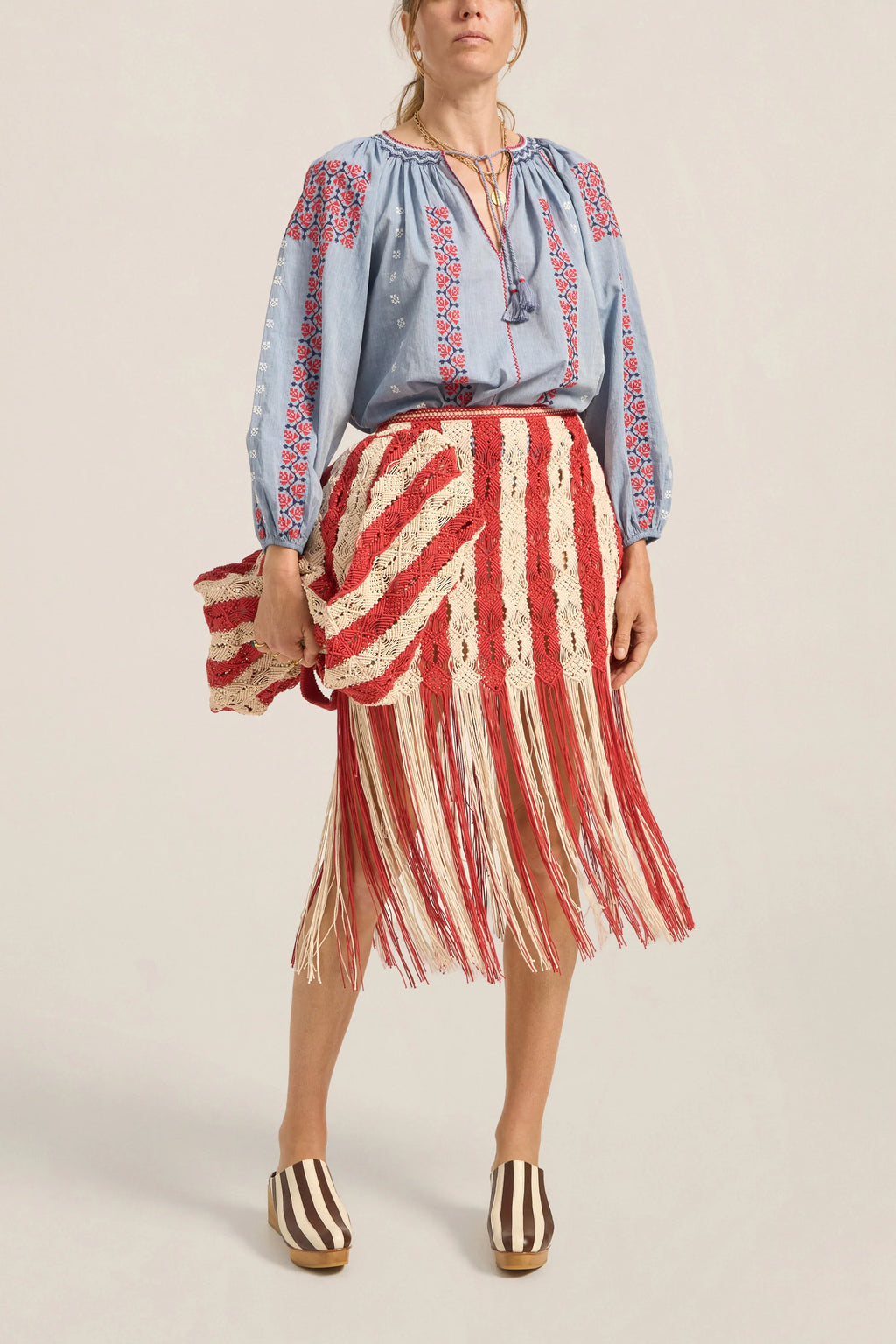 Syracuse Skirt Red & Cream Macrame