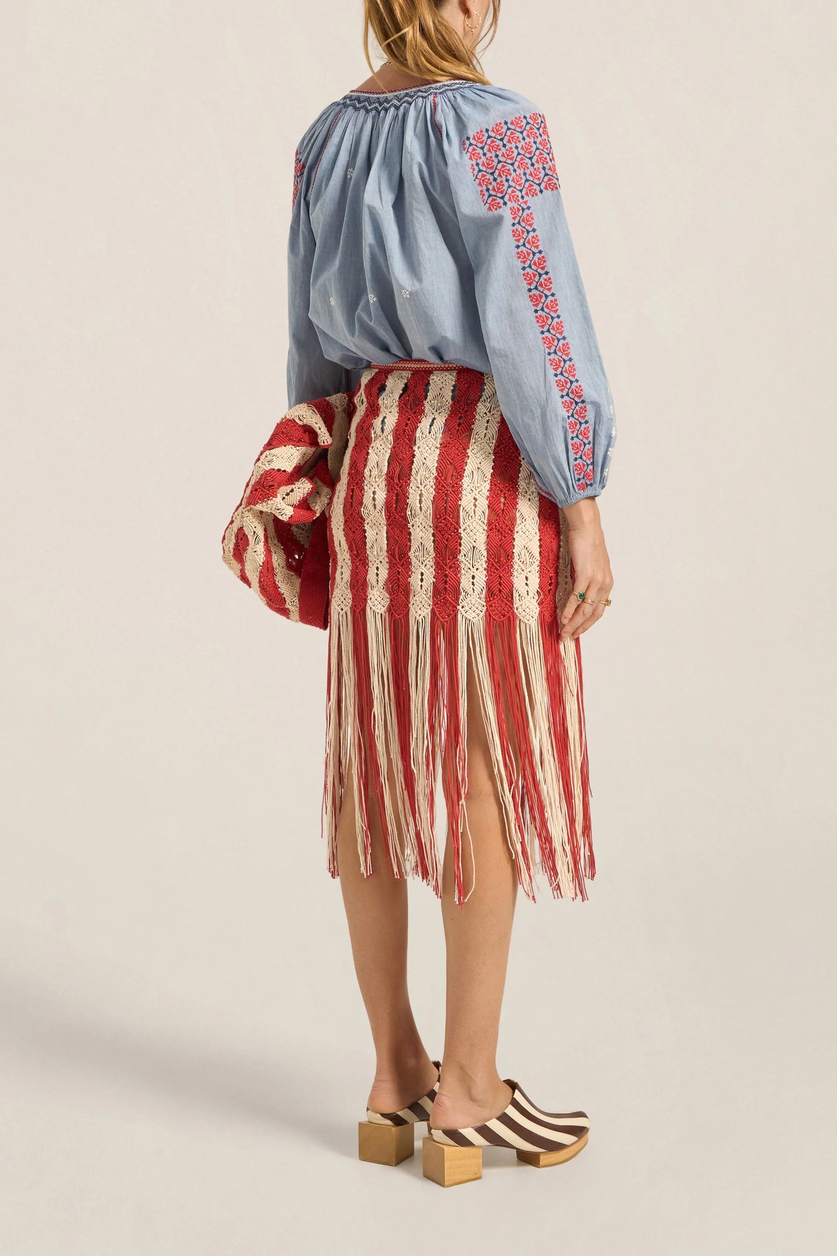 Syracuse Skirt Red & Cream Macrame