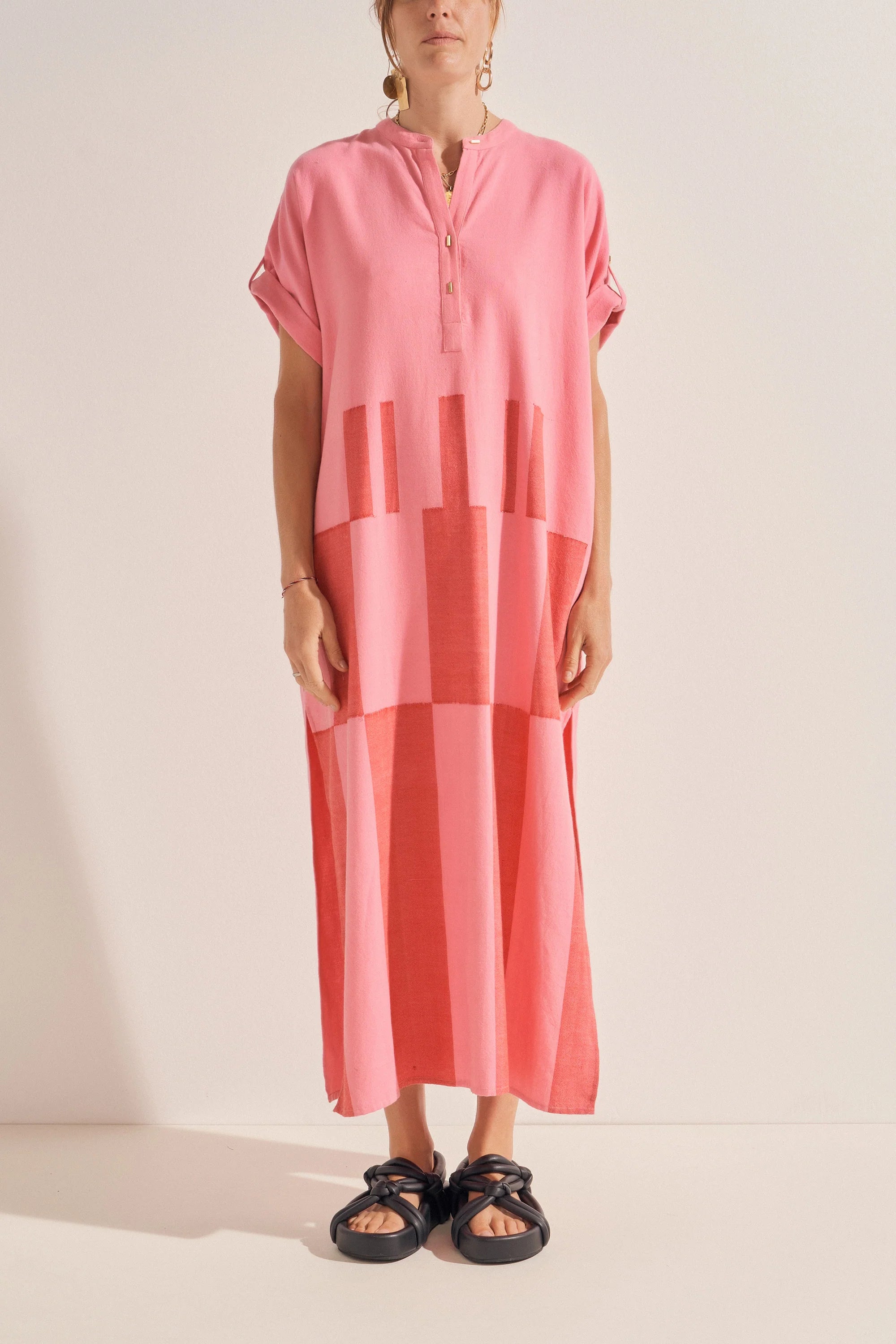 Castor Pink & Red Broken Stripe Caftan