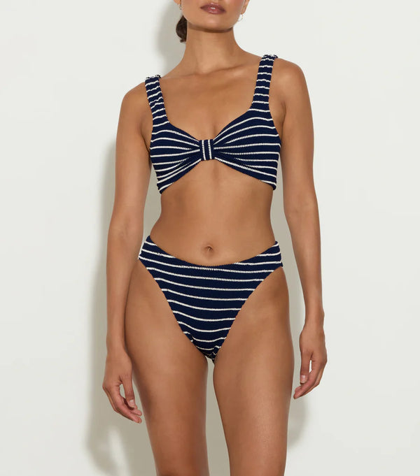 HUNZA G Bonnie Stripe Crinkle Bikini Navy/White | Halcyon Atelier