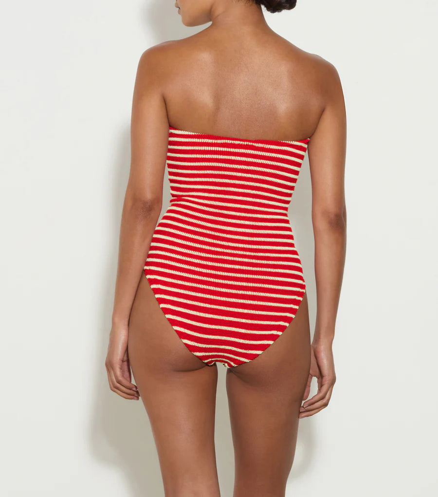 HUNZA G Brooke Swim Stripe Crinkle Red/White | Halcyon Atelier