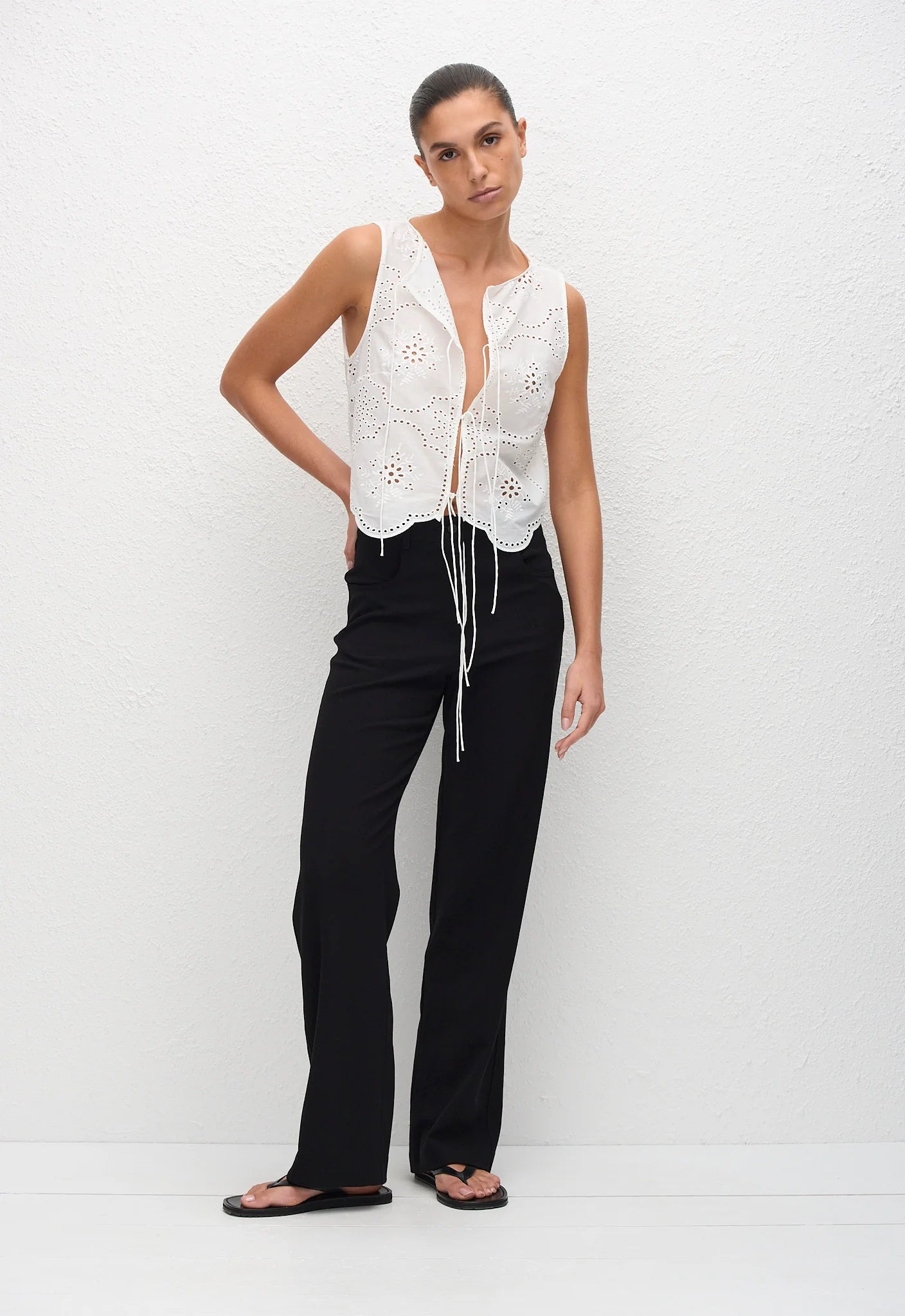 Broderie Tie Blouse White