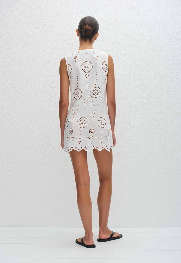 Matteau Broderie Tie Mini Dress White | Halcyon Atelier