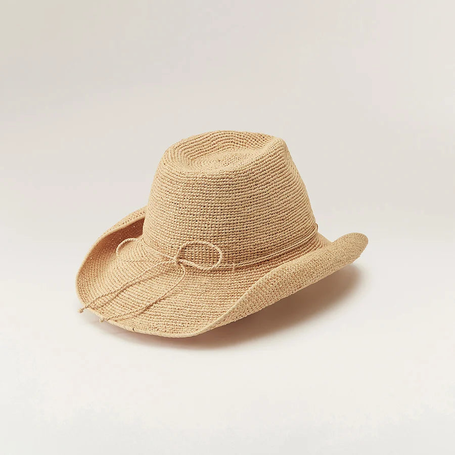 Belen Raffia Crochet Fedora Natural