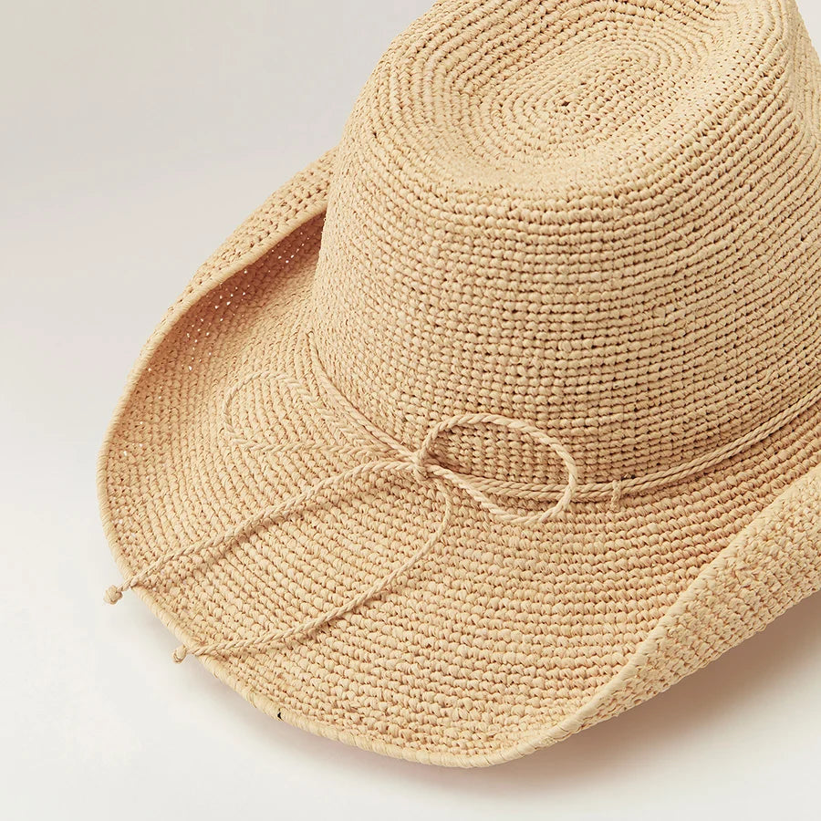 Belen Raffia Crochet Fedora Natural