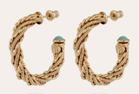 Bonnie Cabochons Small Hoop Earrings - Gold with Aqua Detail
