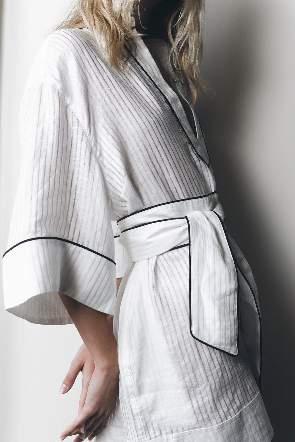 SARAH JANE CLARKE Bambi Kaftan - Paper Ivory & Black Trim | Halcyon Atelier