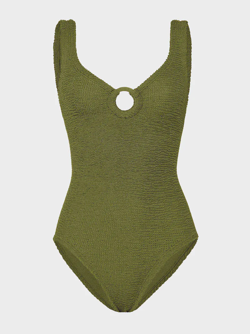 Coverage Celine Swimsuit With Tonal Hoops Metallic Moss