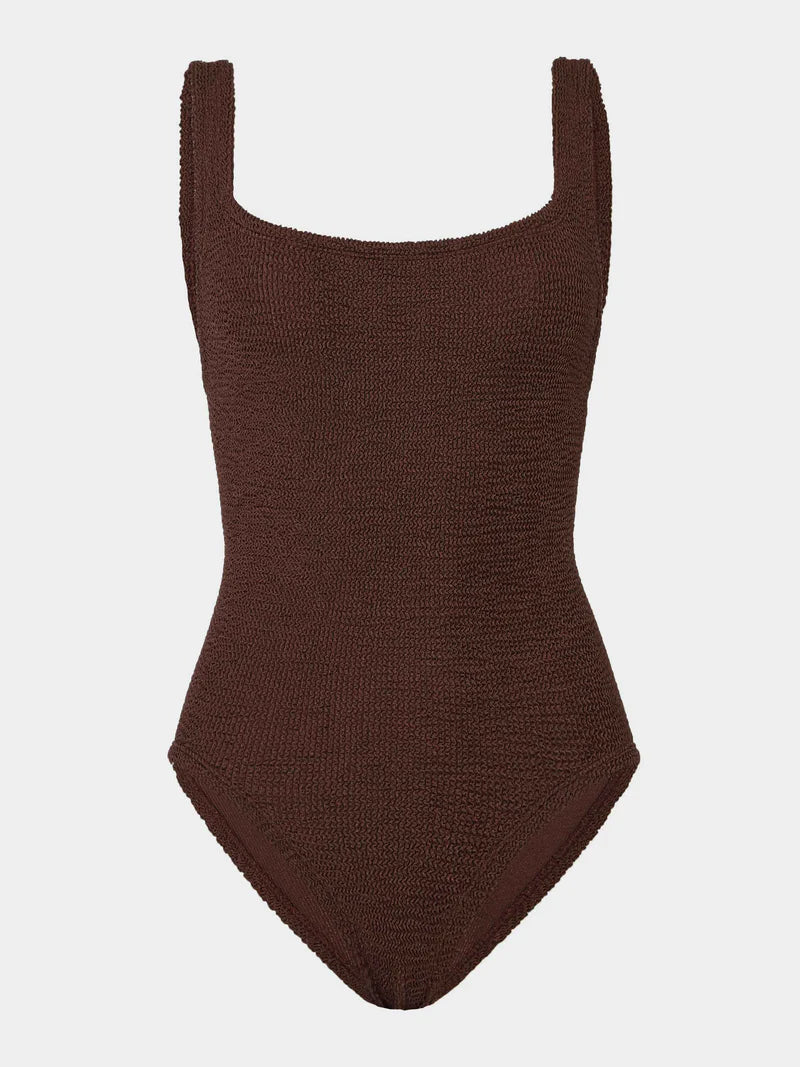 Coverage Square Neck Swimsuit Metallic Chocolate