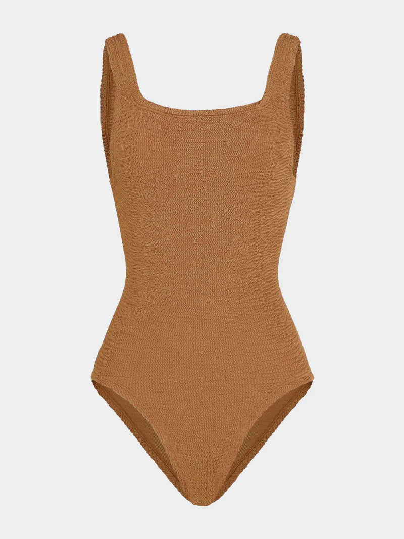 Coverage Square Neck Swimsuit Metallic Cocoa