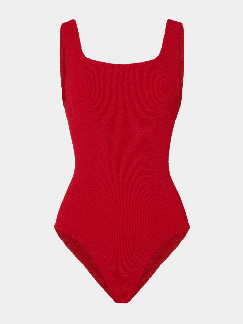 Coverage Square Neck Swimsuit Red