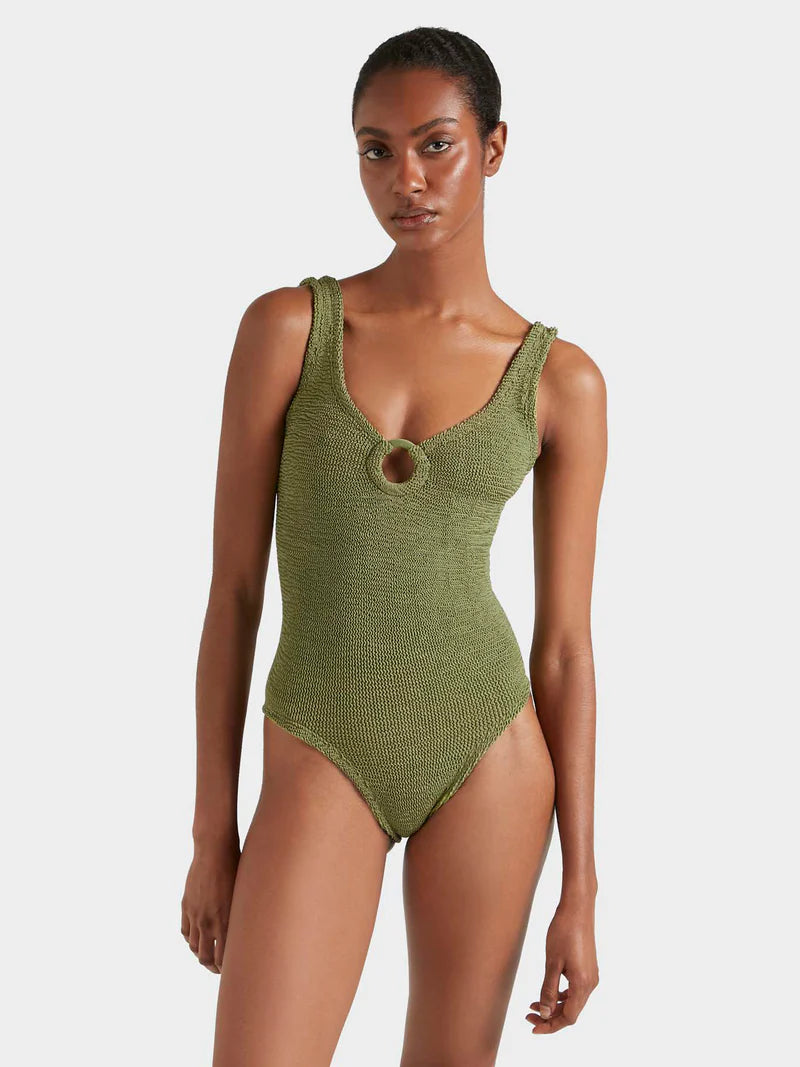 Coverage Celine Swimsuit With Tonal Hoops Metallic Moss