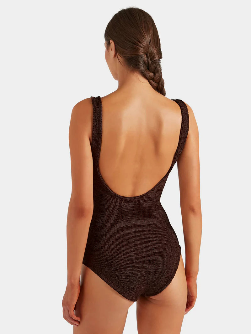 Coverage Celine Swimsuit With Tonal Hoops Metallic Chocolate