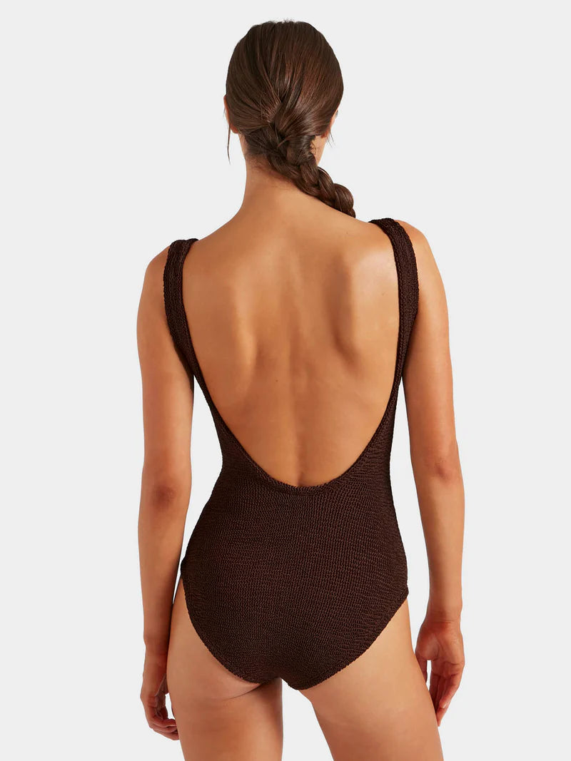 Coverage Square Neck Swimsuit Metallic Chocolate