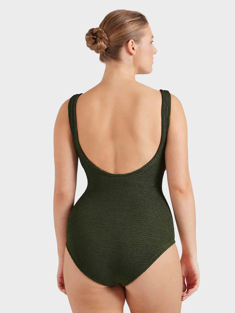 Coverage Celine Swimsuit With Tonal Hoops Metallic Khaki