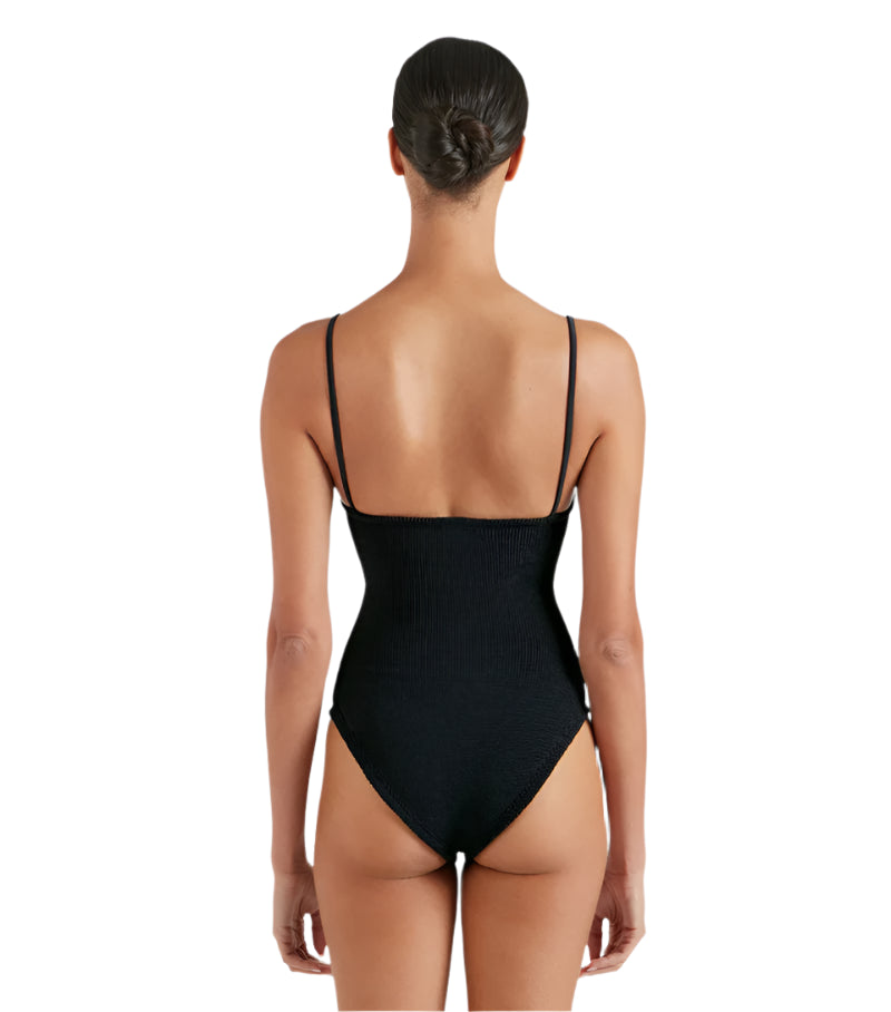 HUNZA G Crystal Swim w Fabric Covered Hoops Black | Halcyon Atelier