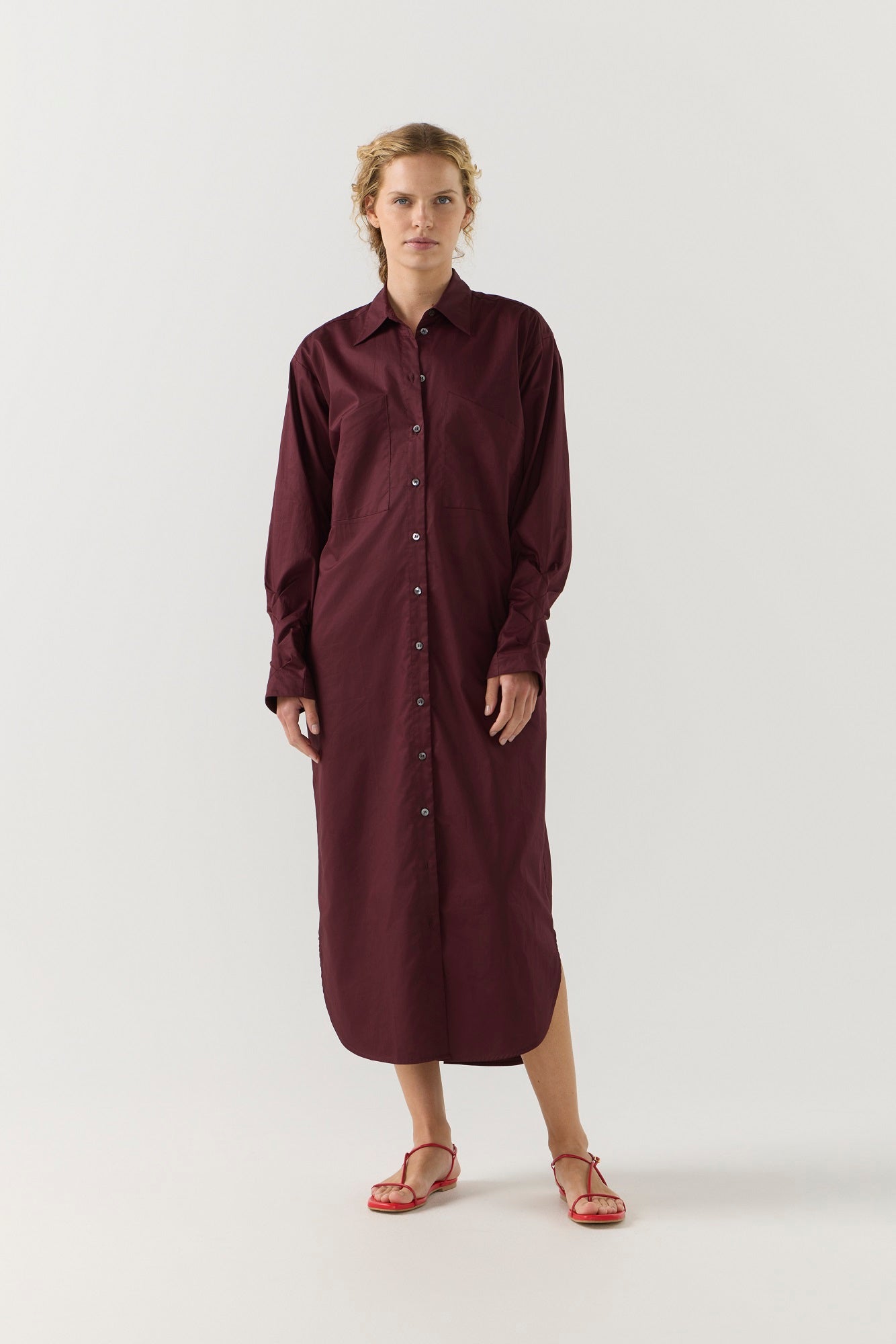 Dolly Dress Burgundy Poplin