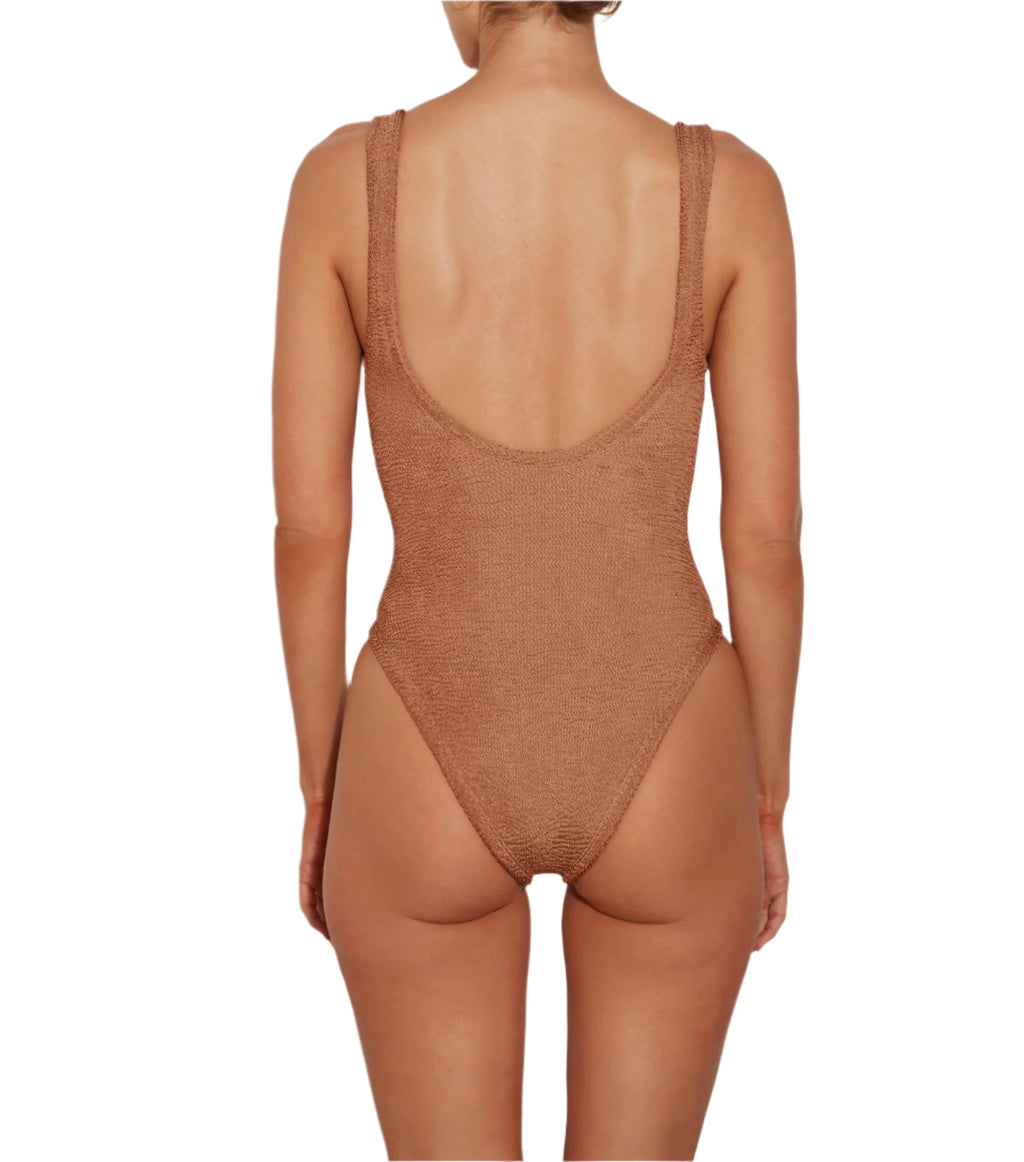 HUNZA G Domino Swim Crinkle Metallic Cocoa | Halcyon Atelier
