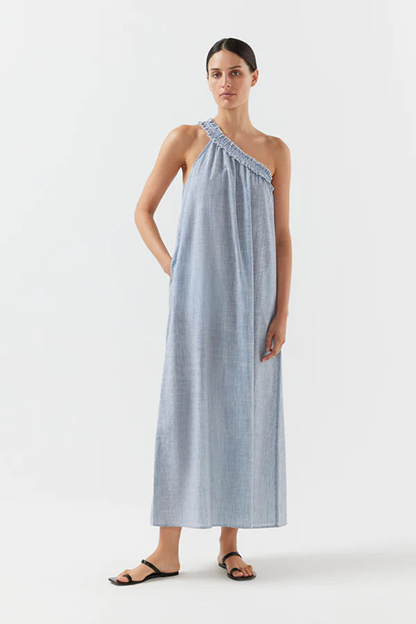 BIRD & KNOLL Donatella Maxi Dress Dark Navy Stripe | Halcyon Atelier