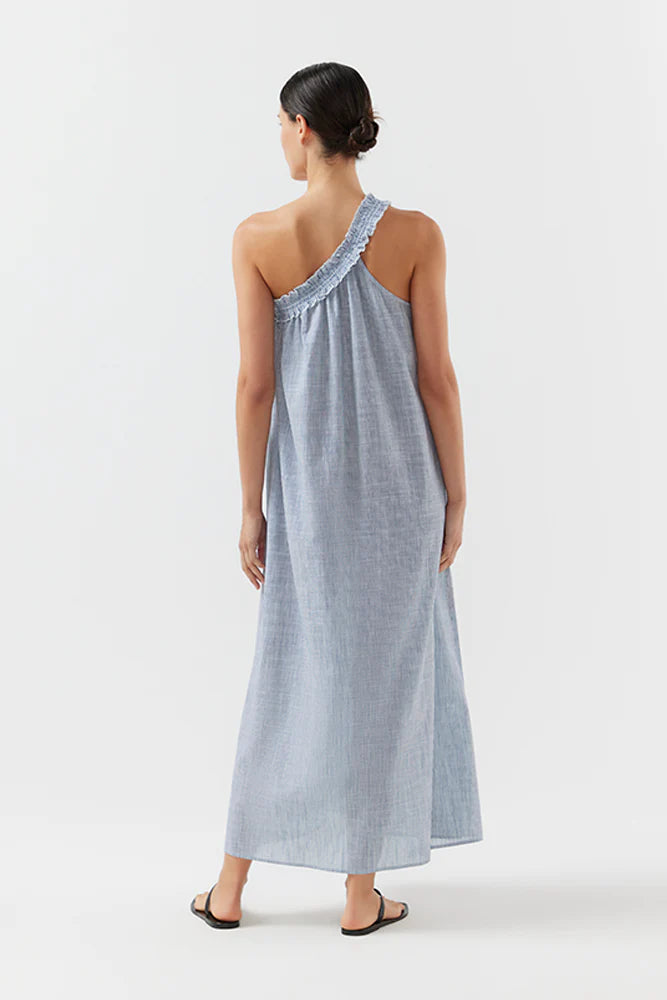 BIRD & KNOLL Donatella Maxi Dress Dark Navy Stripe | Halcyon Atelier